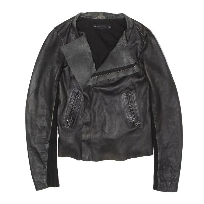 ZARA Lightweight Leather Look Jacket Black Womens S Print Jacket Jacquard Jacket Patchwork Jacket